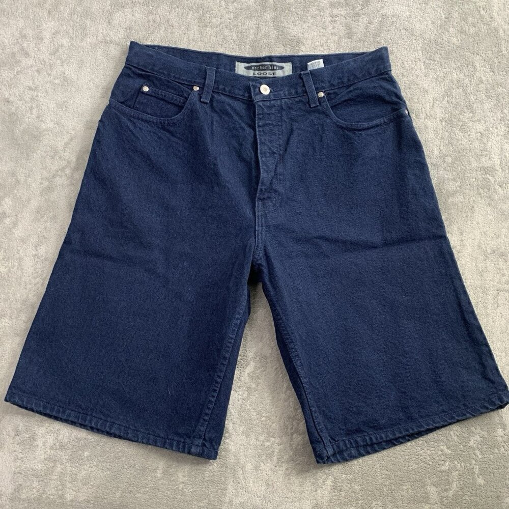 Vintage Anchor Blue Denim Shorts Mens 32x11” Blue Jorts Loose Fit 90s Y2K Skater